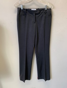 Womens, Suit, Pants, CALVIN KLEIN, Gray, Polyester, Rayon, Solid, Sz.2, Pants, Mid Rise, Straight Leg, Button Tab, Zip Fly, 3 Pockets, Belt Loops