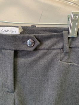 CALVIN KLEIN, Gray, Polyester, Rayon, Solid, Pants, Mid Rise, Straight Leg, Button Tab, Zip Fly, 3 Pockets, Belt Loops