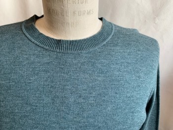 Mens, Pullover Sweater, THEORY, Dk Green, Cotton, Acrylic, Heathered, M, Crew Neck, Ribbed Knit Neck/Waistband/Cuff