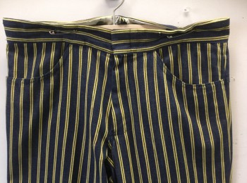 LEE, Navy Blue, Yellow, Cotton, Stripes - Vertical , Double Pinstripes, Slight Boot Cut, Flat Front, Zip Fly, 4 Pockets,