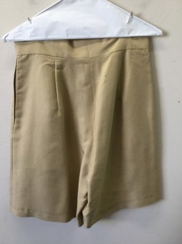 Womens, 1980s Vintage, Piece 2, MTO, Tan Brown, Polyester, Solid, 29, Walking Shorts, Double Pleats, 2 Welt Pocket, 1 Patch Pocket,