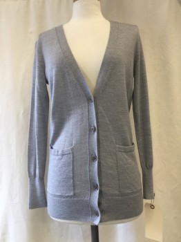BANANA REPUBLIC, Heather Gray, Wool, Solid, Button Front, 2 Pockets,