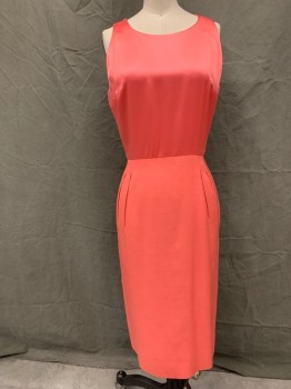 Womens, 1960s Vintage, Dress, MTO/JOHN DAVID RIDGE, Salmon Pink, Silk, Solid, W 26, B 32, Satin Sleeveless Top, Drop Pleated Skirt, Below Knee Length, Zip Back,