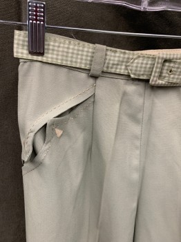 Womens, Pants, N/L, Mint Green, Cotton, Solid, W 24, Darted Front, Side Zip, 1 Welt Hand Picked and Flap Pocket, Green/White Gingham Belt, Belt Loops, Front 1/2 Cuff with Button Detail,