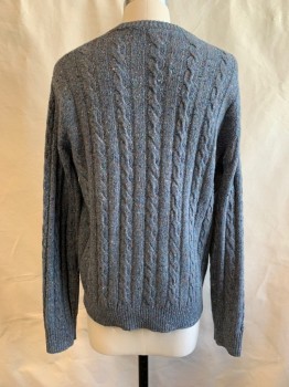 Mens, Pullover Sweater, J CREW, Gray, Wool, Polyamide, Cable Knit, M, Knit, Multi Color Specs, CN, L/S