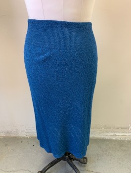 Womens, 1980s Vintage, Skirt, DVF, Teal Blue, Silk, Solid, Stripes, W30, Knit, Elastic Waistband,