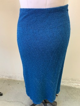 Womens, 1980s Vintage, Skirt, DVF, Teal Blue, Silk, Solid, Stripes, W30, Knit, Elastic Waistband,