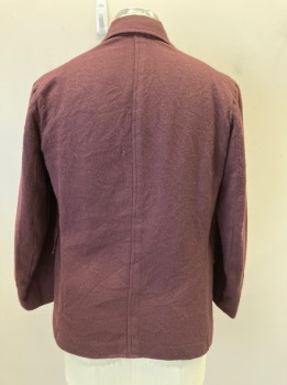 NO LABEL, Red Burgundy, Wool, Solid, Single Breasted, 3 Faux Pockets, Unlined, 3 Button Closure,
