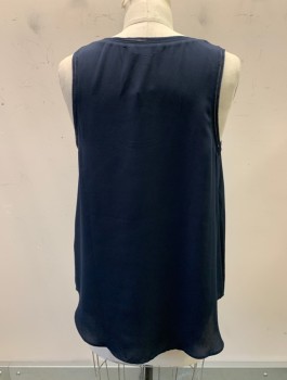 Womens, Shell, BANANA REPUBLIC, Navy Blue, Polyester, Solid, S, Chiffon, 2" Straps, Scoop Neck, Lace Trim