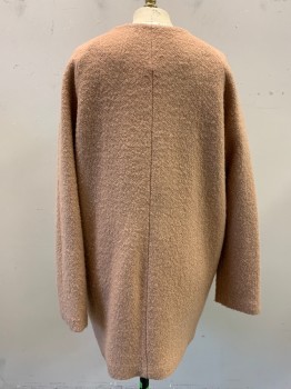 Womens, Coat, FOREVER 21, Camel Brown, Polyester, Wool, Solid, M, Boucle, Snap Front, Raglan Long Sleeves, 2 Large Pockets
