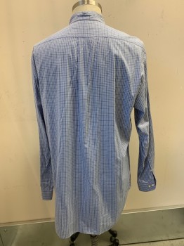 Mens, Casual Shirt, Ralph Lauren, Blue, White, Black, Cotton, Plaid, 36-37, 17.5, L/S, Button Front, Collar Attached, Embroiderred Logo on Chest