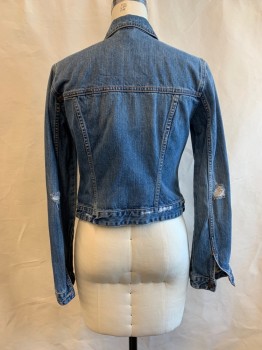 Womens, Jean Jacket, ABERCROMBIE & FITCH, Denim Blue, Cotton, Solid, B: 34, M, C.A., Button Front, 4 Pockets *Aged/Distressed*