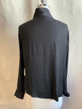 Womens, Blouse, LAUNDRY, Black, Polyester, Abstract , B 40, L, Self Abstract Pebbled Pattern, Fabric Covered Button/Loop Front, Self Tie Collar, Long Sleeves, Button Cuff