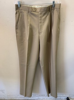 MILANO MODA, Tan Brown, Polyester, Solid, Pleated Front, Button Tab,