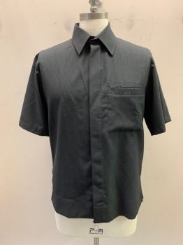 Mens, Casual Shirt, DOC & AMELIA, Gray, Polyester, Solid, 16, C.A., Button Front, S/S, 1 Pocket,