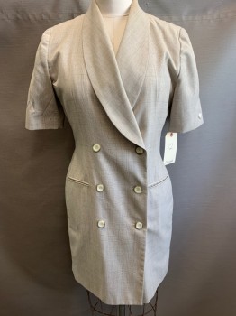 Womens, Dress, Short Sleeve, ATRIUM, Khaki Brown, White, Olive Green, Polyester, Rayon, Plaid, 12, Double Breasted, Shawl Collar, 2 Pockets, Below Knee Length