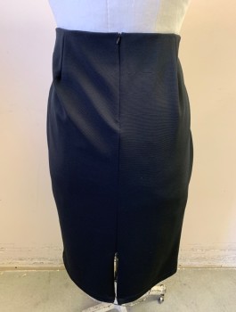 Womens, Skirt, Knee Length, SEJOUR, Black, Polyester, Spandex, Solid, 2X, Pencil Skirt, Horizontally Ribbed Material, Invisible Zipper in Back, Another Invisible Zipper at Center Back Hem