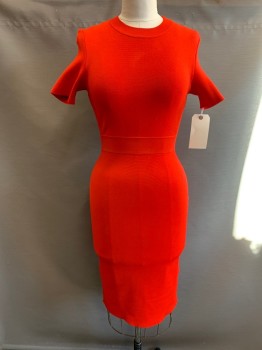 Womens, Dress, Short Sleeve, A.L.C., Red, Rayon, Nylon, Solid, L, Body Contour, Short Sleeves, Jewel Neck, Openwork in Back