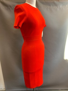 Womens, Dress, Short Sleeve, A.L.C., Red, Rayon, Nylon, Solid, L, Body Contour, Short Sleeves, Jewel Neck, Openwork in Back