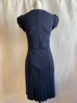 Womens, Dress, Short Sleeve, NANETTE LEPORE, Navy Blue, Modal, Nylon, Solid, 2, Surplice V-neck, Pleated Upwards From Waistband, Cap Pleated and Draped Sleeve, 3" Waistband, Attached Tie Front Tacked Down, Back Zip, Pleated Back Hem Panel