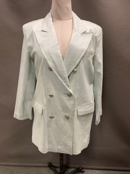 Womens, Leather Jacket, BRAEFAIR LEATHER, Lt Gray, Leather, B: 38, Pebbled, Shimmery, Peaked Lapel, Double Breasted, B.F., Silver Buttons