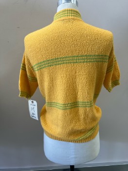 Mens, Shirt, JOCKEY, M, Sunflower Yellow with Green H-stripes, Boucle Knit, S/S, CN,