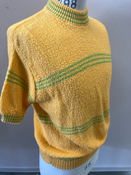JOCKEY, Sunflower Yellow with Green H-stripes, Boucle Knit, S/S, CN,