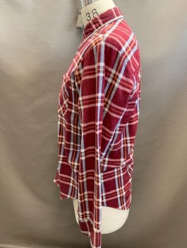 TIMBER RUN, Wine Red, White, Navy Blue, Yellow, Cotton, Plaid, Button Front, C.A., 2 Pockets, L/S, Slightly Pilly Flannel