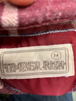 TIMBER RUN, Wine Red, White, Navy Blue, Yellow, Cotton, Plaid, Button Front, C.A., 2 Pockets, L/S, Slightly Pilly Flannel