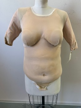 Unisex, Fat Padding, NO LABEL, Beige, Cotton, Spandex, Solid, W32, B34, H33, Bodysuit, Mis Sleeves, Breast and Butt Padding, Back Zipper,