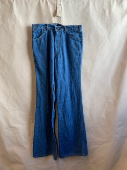 Mens, Jeans, LEVI'S, Denim Blue, Cotton, Solid, 32/36, 4 Pockets, Zip Fly, Belt Loops, Flare Leg