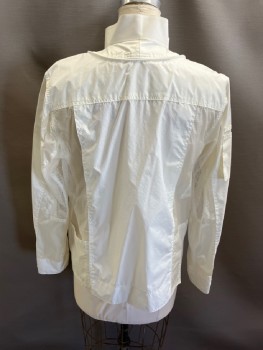 N/L, Off White, White, Clear, Nylon, Synthetic, Solid, Textured Fabric, Stand Collar with Detachable Zip Hood, Off Center Front Zip with Hidden Placket, Yoke/ Front & Back Panel In Solid Nylon with Sheer Honeycomb Print On Front & Back Sides, Pckt On Right Sleeve, Mesh Panels Underarms, Velcro Cuffs, Asymmetrical Hem, 3 Pckts On Front Right Side Wrapping To Back, Hood In Sheer Honeycomb Print, Water Repellant