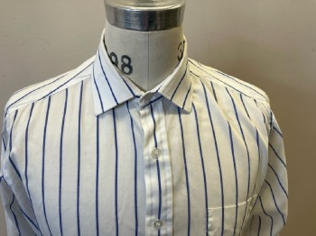 SURRY SOPHISTICATES, White with Blue V-stripes, L/S, B.F., C.A., 1 Pckt, Polyester Cotton