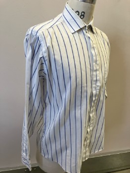 SURRY SOPHISTICATES, White with Blue V-stripes, L/S, B.F., C.A., 1 Pckt, Polyester Cotton