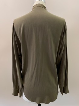 Mens, Shirt, RICK PALLACK, Putty/Khaki Gray, Silk, Solid, 14-.5, S, 32-33, L/S, Button Front, Collar Band, Chest Pocket,