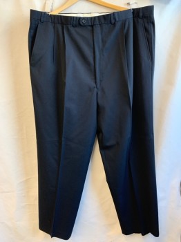 Savile Row, Black, Wool, Solid, Pleated Front, Buttons on Inside for Suspenders, Belt Loops, 4 Pockets,
