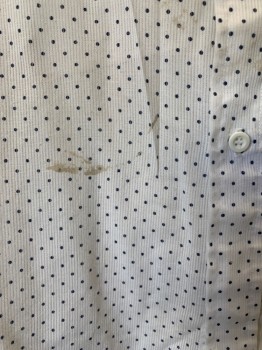 BLAIR, White, Charcoal Gray, Polyester, Rayon, Dots, S/S, Button Front, Collar Attached, Chest Pocket, Stain On Front Bottom