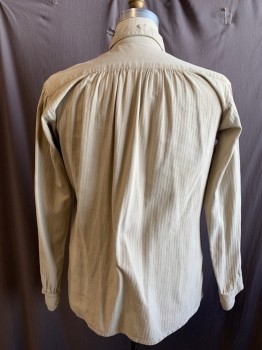 Mens, Historical Fiction Shirt, MTO/TIRELLI, Tan Brown, Cotton, Solid, Herringbone, XL, 1/2 Button Front, Collar Attached, Bib, Gathered at Placket Bottom, Gathered Inset Long Sleeves, Button Cuff, Side Seam Slits, Gathered at Back Yoke