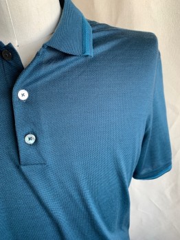 ZEGNA, Slate Blue, Silk, Cotton, Circles, S/S, 3 Buttons, Picque, Silver Pearl Plastic Buttons