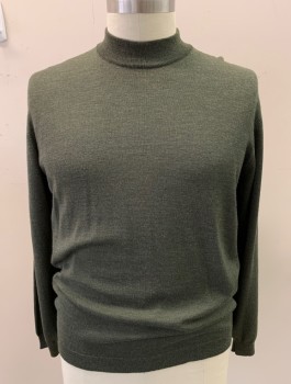 Mens, Pullover Sweater, BARNEYS, Olive Green, Wool, Solid, XL, Mock Turtle Neck, Knit, Shoulder Burn Has Begun See Detail Photo,