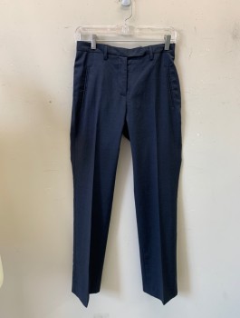 Womens, Suit, Pants, COSTUME NATIONAL, Navy Blue, Wool, Silk, Solid, W:27, Mid Rise, Tab Waist, Straight Leg, Zip Fly, 4 Pockets, Belt Loops