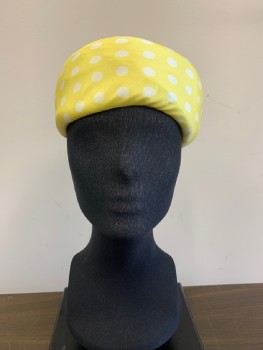 Womens, Hat, NELL NEW YORK, Yellow, White, Polyester, Polka Dots, OS, Pillbox Hat,