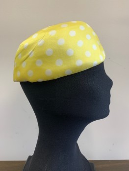 NELL NEW YORK, Yellow, White, Polyester, Polka Dots, Pillbox Hat,