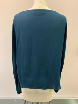 Womens, Top, NILI LOTAN, Teal Blue, Silk, Solid, M, Boat Neck, Pullover, L/S