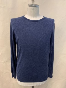 Mens, Pullover Sweater, J. CREW, Dk Blue, Cashmere, Solid, Heathered, L, CN, L/S,