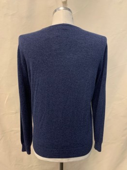 Mens, Pullover Sweater, J. CREW, Dk Blue, Cashmere, Solid, Heathered, L, CN, L/S,