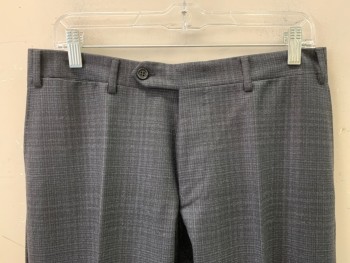 Mens, Suit, Pants, CANALI, Charcoal Gray, Black, Wool, Plaid, 32/31, Flat Front, Side Pockets, Zip Front, Belt Loops