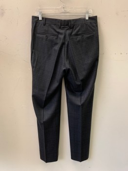 CANALI, Charcoal Gray, Black, Wool, Plaid, Flat Front, Side Pockets, Zip Front, Belt Loops