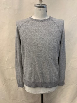 Mens, Pullover Sweater, VINCE, Lt Gray, Wool, Cashmere, Solid, Heathered, L, CN, L/S,