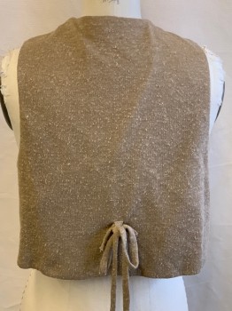 Womens, 1980s Vintage, Piece 1, GEORGETTE, Camel Brown, Polyester, Silk, Textured Fabric, Tweed, B 38, Open Front Vest, Tie Detail In Back